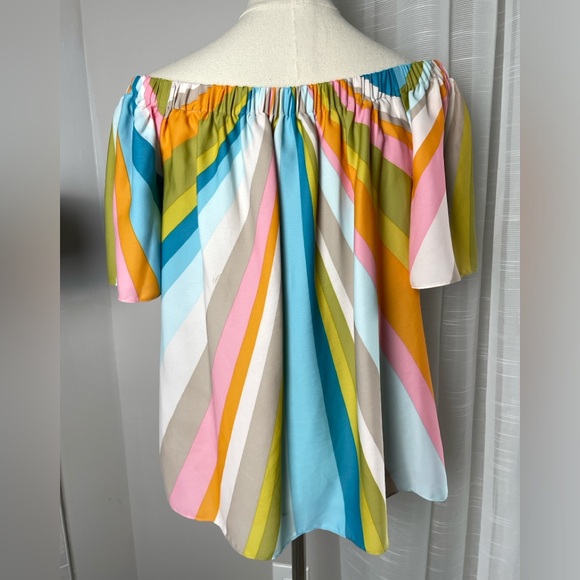 Trina Turk Loveable Off the Shoulder Multicolor Bright Striped Summer Top Small - Picture 4 of 15